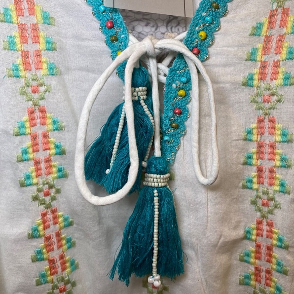 NWT Barok Paris Women’s Cotton Embroidered Peasant Top w Tassels sz M/L - Picture 7 of 14